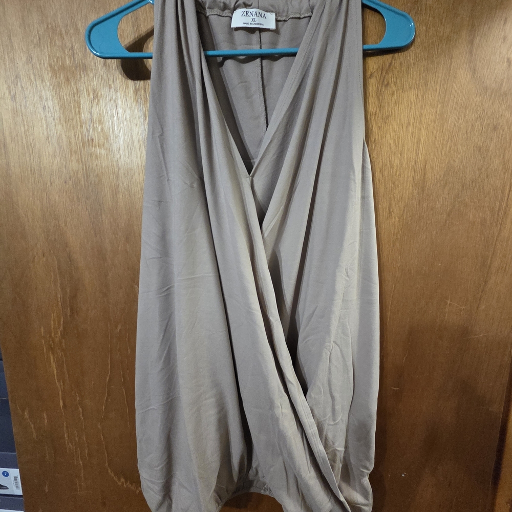 Zenana Light Sage Sleeveless Drape Top